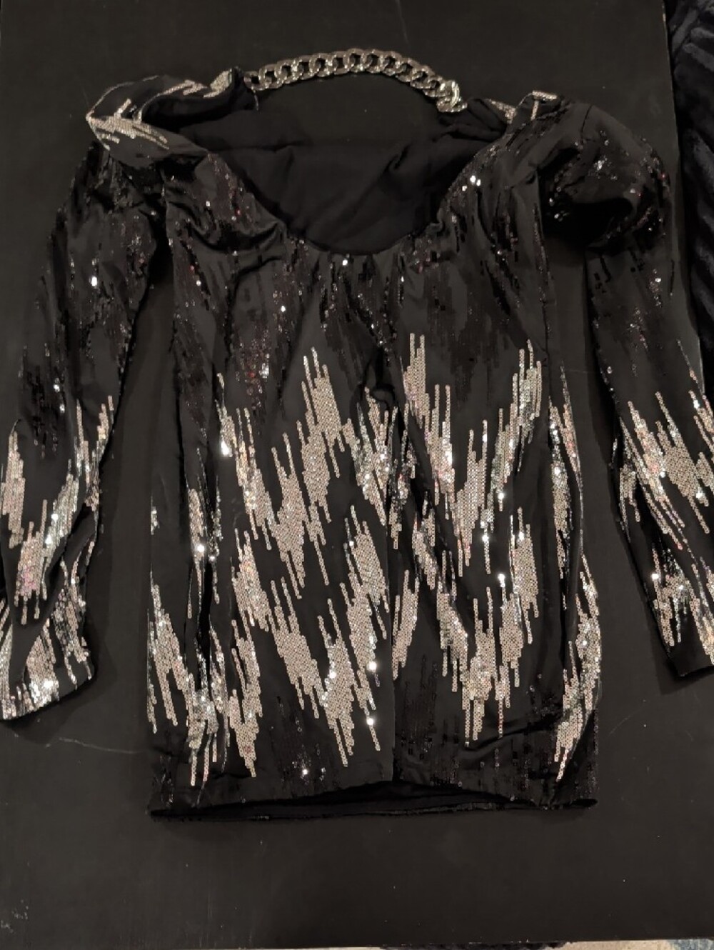 Sky Black and Silver Sequin Long Sleeve Dress - Picture 3 of 3